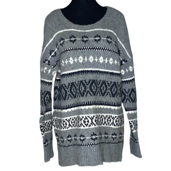 AMERICAN EAGLE OUTFITTERS Womens Grey Knit Cowichan Fair Isle Sweater - Picture 1 of 8